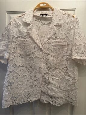 Luisa Spagnoli White Lace Blouse with Black Label